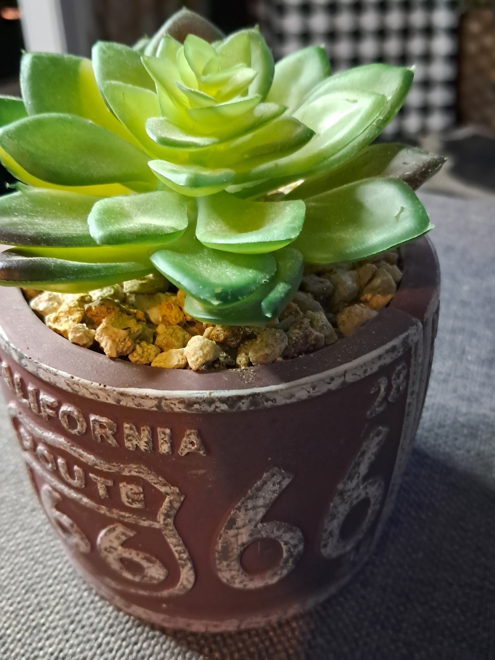 NEW 2 Green Faux Succulents | Brown Ceramic Planters | Route 66 Distress Design